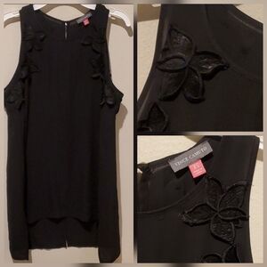 ❤ VINCE CAMUTO FLOWY BUTTON BACK TANK TOP W/ FLORAL TRIM, XS